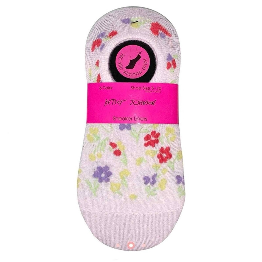 Betsey Johnson 6 Pairs Sneaker Liners No Show Socks Silicone Grips Size 5-10